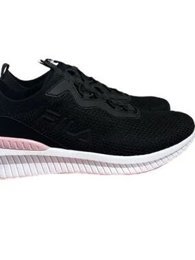 FILA Running Shoes Sneakers Woman’s Size 8.5 Slip On Black Pink Speedboat Knit